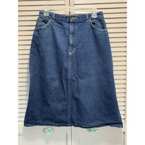 L. L. Bean Denim Midi Skirt No Tag Zip Pockets Slit Logo‎ Size See Measurements